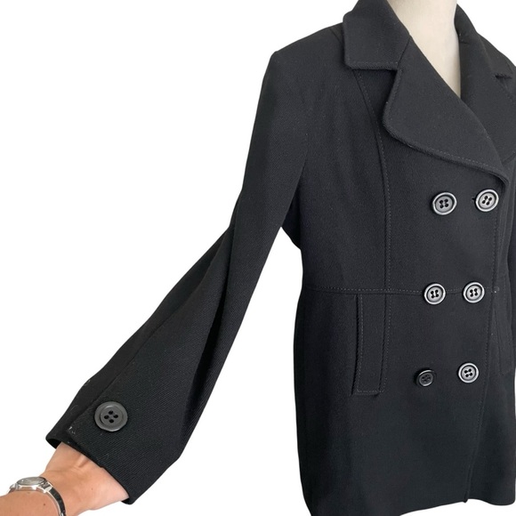 Croft & Barrow Women Size XL Wool Blend Double Breasted Black Corduroy Pea Coat - Picture 5 of 8